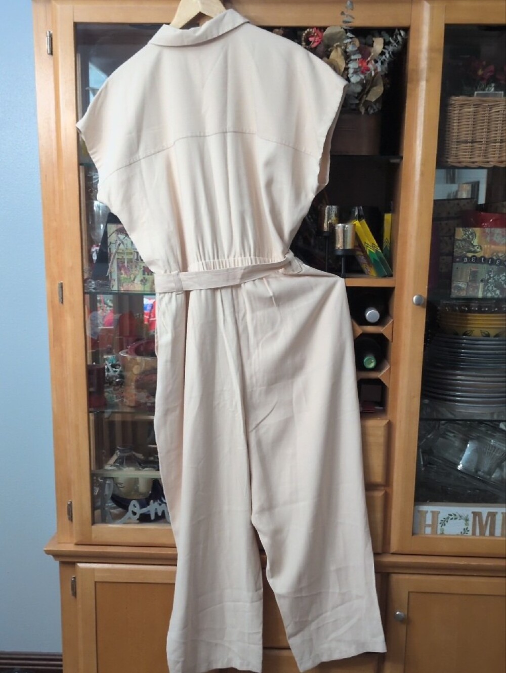 Nine West Soft Blush/Beige Button-Up One Piece Dressy Jumpsuit - Picture 7 of 11